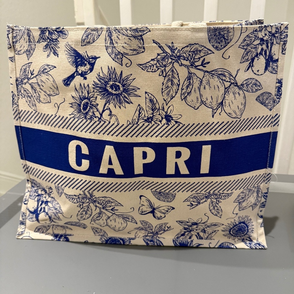 Capri Tote Medium size with Tag blue and beige